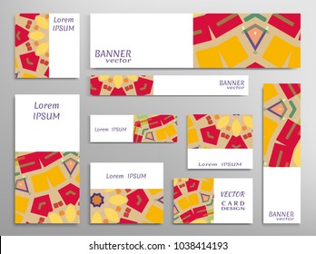 Set of web banner templates for site or blog with geometric abstract shapes. Different sizes. Corporate flat identity mock-up template for your design. Vector collection