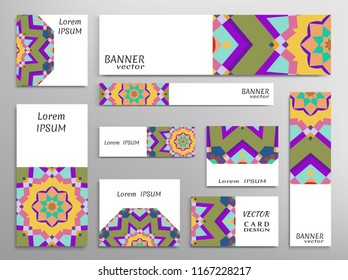 Set of web banner templates for site or blog with geometric abstract shapes. Different sizes. Corporate flat identity mock-up template for your design. Vector collection