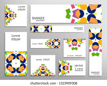 Set of web banner templates for site or blog with geometric abstract shapes. Different sizes. Corporate flat identity mock-up template for your design. Vector collection