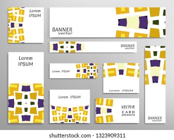 Set of web banner templates for site or blog with geometric abstract shapes. Different sizes. Corporate flat identity mock-up template for your design. Vector collection