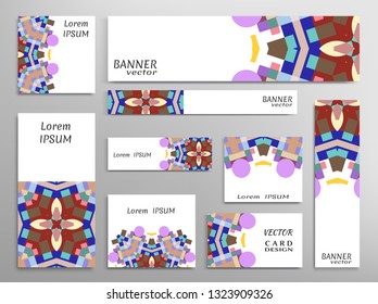 Set of web banner templates for site or blog with geometric abstract shapes. Different sizes. Corporate flat identity mock-up template for your design. Vector collection