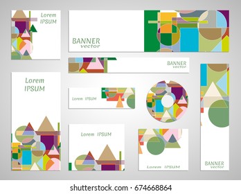 Set of web banner templates for site or blog with geometric abstract shapes. Different sizes. Corporate flat identity mock-up template for your design. Vector collection