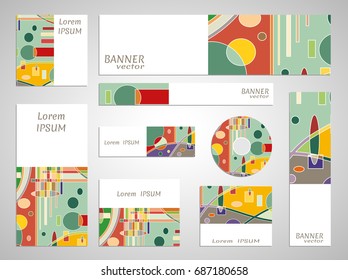 Set of web banner templates for site or blog with geometric abstract shapes. Different sizes. Corporate flat identity mock-up template for your design. Vector collection