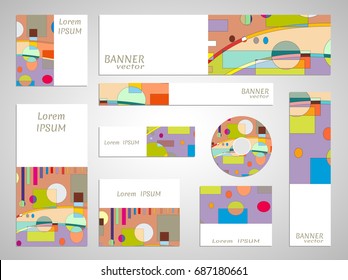 Set of web banner templates for site or blog with geometric abstract shapes. Different sizes. Corporate flat identity mock-up template for your design. Vector collection