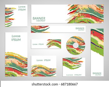 Set of web banner templates for site or blog with geometric abstract shapes. Different sizes. Corporate flat identity mock-up template for your design. Colorful grunge texture, vector collection