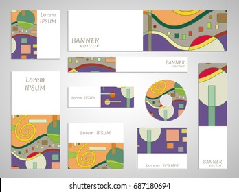Set of web banner templates for site or blog with geometric abstract shapes. Different sizes. Corporate flat identity mock-up template for your design. Vector collection