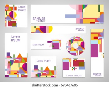 Set of web banner templates for site or blog with geometric abstract shapes. Different sizes. Corporate flat identity mock-up template for your design. Vector collection