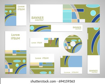 Set of web banner templates for site or blog with geometric abstract shapes. Different sizes. Corporate flat identity mock-up template for your design. Vector collection
