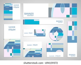 Set of web banner templates for site or blog with geometric abstract shapes. Different sizes. Corporate flat identity mock-up template for your design. Vector collection