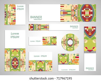 Set of web banner templates for site or blog with geometric abstract shapes. Different sizes. Corporate flat identity mock-up template for your design. Vector collection