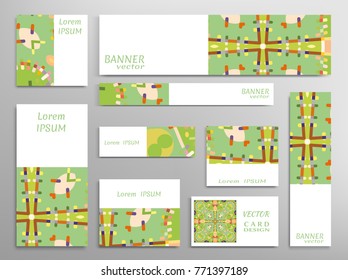 Set of web banner templates for site or blog with geometric abstract shapes. Different sizes. Corporate flat identity mock-up template for your design. Vector collection