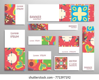 Set of web banner templates for site or blog with geometric abstract shapes. Different sizes. Corporate flat identity mock-up template for your design. Vector collection