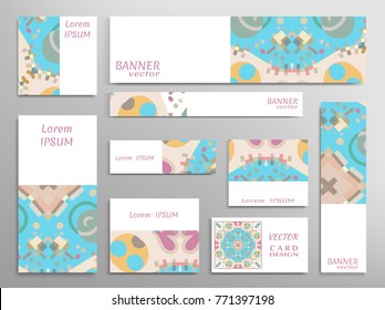 Set of web banner templates for site or blog with geometric abstract shapes. Different sizes. Corporate flat identity mock-up template for your design. Vector collection