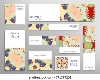 Set of web banner templates for site or blog with geometric abstract shapes. Different sizes. Corporate flat identity mock-up template for your design. Vector collection