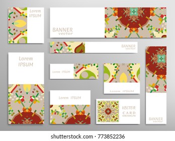 Set of web banner templates for site or blog with geometric abstract shapes. Different sizes. Corporate flat identity mock-up template for your design. Vector collection