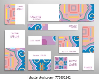 Set of web banner templates for site or blog with geometric abstract shapes. Different sizes. Corporate flat identity mock-up template for your design. Vector collection