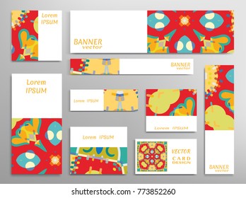 Set of web banner templates for site or blog with geometric abstract shapes. Different sizes. Corporate flat identity mock-up template for your design. Vector collection