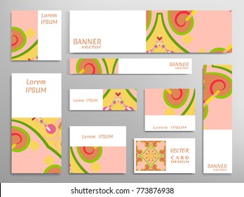 Set of web banner templates for site or blog with geometric abstract shapes. Different sizes. Corporate flat identity mock-up template for your design. Vector collection