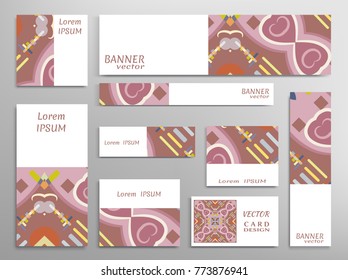 Set of web banner templates for site or blog with geometric abstract shapes. Different sizes. Corporate flat identity mock-up template for your design. Vector collection