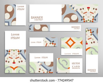 Set of web banner templates for site or blog with geometric abstract shapes. Different sizes. Corporate flat identity mock-up template for your design. Vector collection