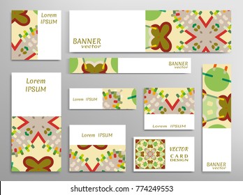 Set of web banner templates for site or blog with geometric abstract shapes. Different sizes. Corporate flat identity mock-up template for your design. Vector collection