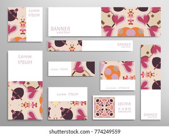 Set of web banner templates for site or blog with geometric abstract shapes. Different sizes. Corporate flat identity mock-up template for your design. Vector collection