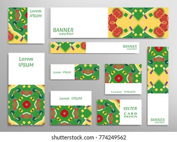 Set of web banner templates for site or blog with geometric abstract shapes. Different sizes. Corporate flat identity mock-up template for your design. Vector collection
