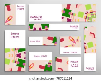 Set of web banner templates for site or blog with geometric abstract shapes. Different sizes. Corporate flat identity mock-up template for your design. Vector collection
