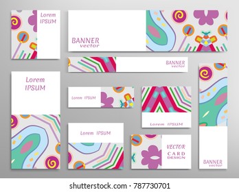Set of web banner templates for site or blog with geometric abstract shapes. Different sizes. Corporate flat identity mock-up template for your design. Vector collection
