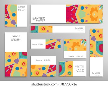 Set of web banner templates for site or blog with geometric abstract shapes. Different sizes. Corporate flat identity mock-up template for your design. Vector collection