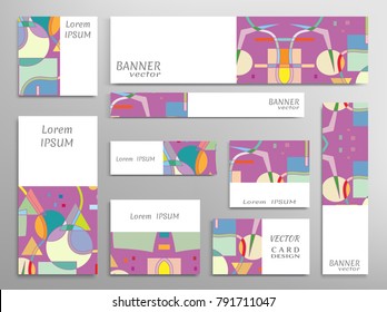 Set of web banner templates for site or blog with geometric abstract shapes. Different sizes. Corporate flat identity mock-up template for your design. Vector collection