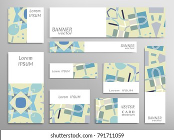 Set of web banner templates for site or blog with geometric abstract shapes. Different sizes. Corporate flat identity mock-up template for your design. Vector collection