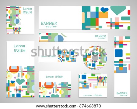Set of web banner templates for site or blog with geometric abstract shapes. Different sizes. Corporate flat identity mock-up template for your design. Vector collection