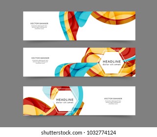 Set of web banner templates for your site or blog with abstract lines and waves