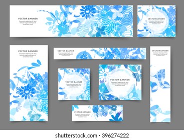 Set of web banner templates for your site or blog with with abstract floral background. Different sizes