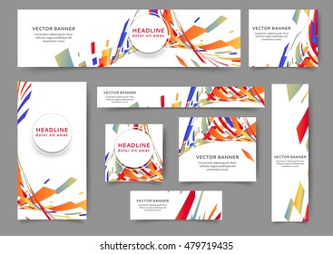 Set of web banner templates for your site or blog with geometric elements. Different sizes. 
