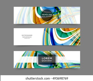 Set of web banner templates for your site or blog with abstract lines and waves