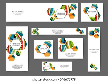 Set of web banner templates for your site or blog with abstract lines and waves. Different sizes