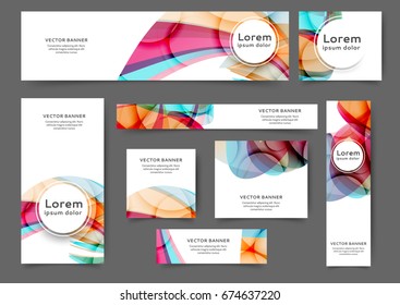 Set of web banner templates for your site or blog with abstract lines and waves. Different sizes