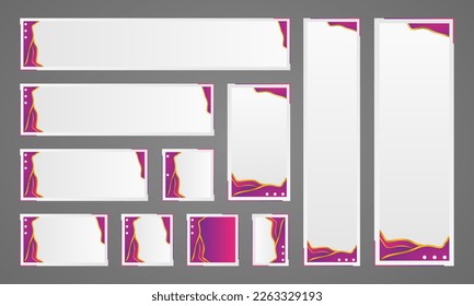 Set of web banners. Abstract violet backgrounds, Advertising, Social media templates with Vertical, Horizontal and Square.