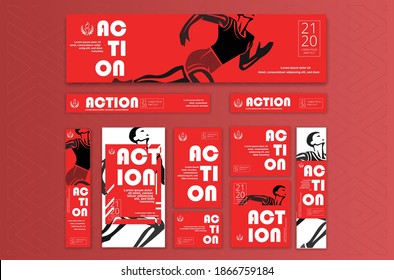 Set of Web banners, advertising Templates , Red and Black swatch color, Red Colors, Sports Athletics, design.Vector Templates