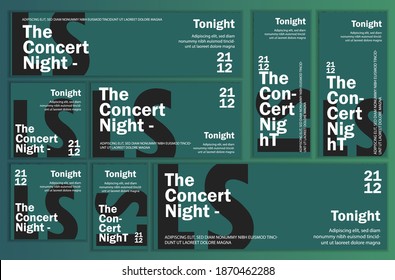 Set of Web banners, advertising Templates , Gree, White and Black swatch color, Concert, performance, live, Advertisement, marketing, News design.Vector Templates