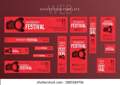 Set of Web banners, advertising Templates , Red and Black swatch color, Red Colors, competition, creative, photography, exhibition, marketing, seminar, design.Vector Templates