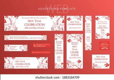 Set of Web banners, advertising Templates , Red and Black swatch color, Red Colors, sale, clothing, discount, winter, women, men, new year, celebration design.Vector Templates