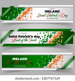 Set of web banners background with handwriting texts and national flag colors for Irish, Saint Patrick's day, event celebration