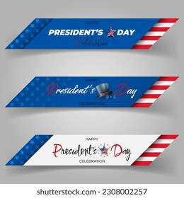 Set of web banners, background with handwriting texts and national flag colors for American President's Day, event celebration
