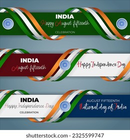 Set of web banners background with handwriting texts and national flag colors for India, Independence day, event celebration; Vector celebration
