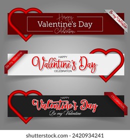 Set of web banners, background with handwriting texts and heart shapes for Valentine's Day celebration ; Vector illustration