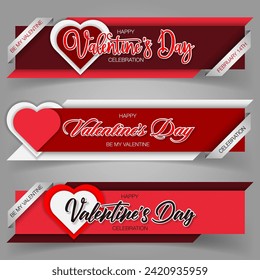 Set of web banners, background with handwriting texts and heart shapes for Valentine's Day celebration ; 