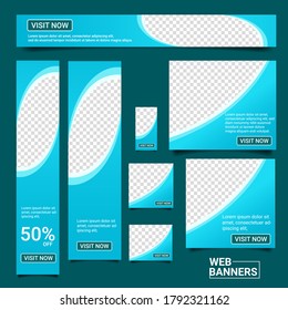 set of web banners. with blue frame background and place for photos. Vector background design